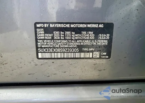 2025 BMW X6 xDrive40I z USA, uszkodzony, nr VIN 5UX33EX08S9Z39305